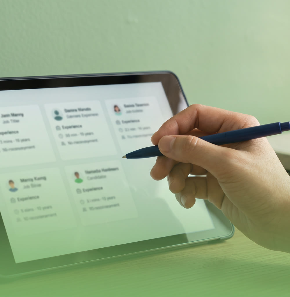 Reviewing a candidate shortlist on a tablet